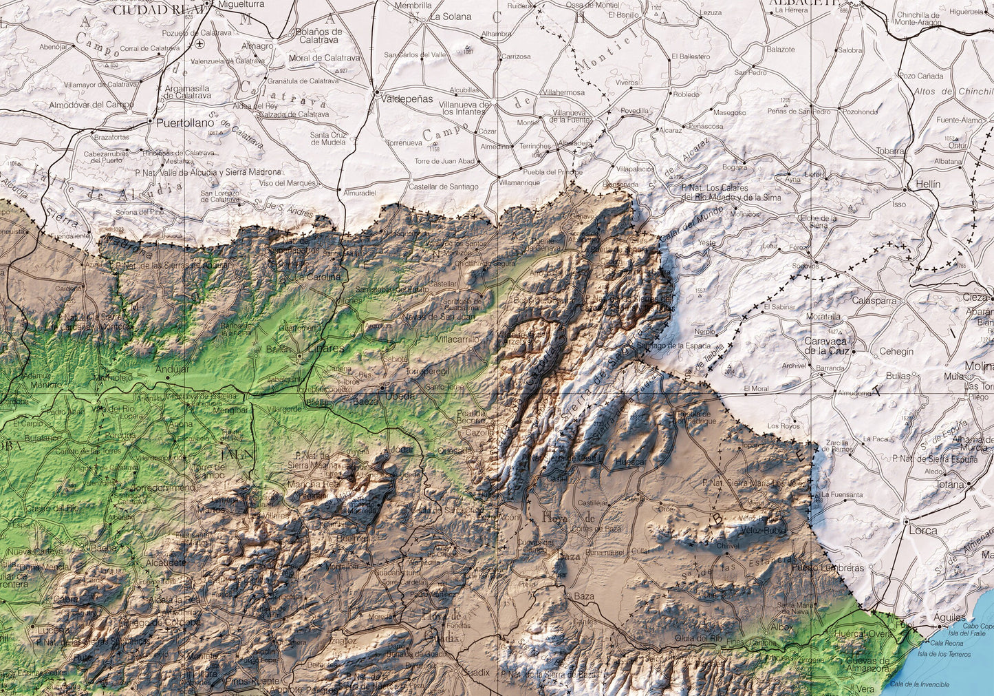 ANDALUCÍA. Mapa topográfico.