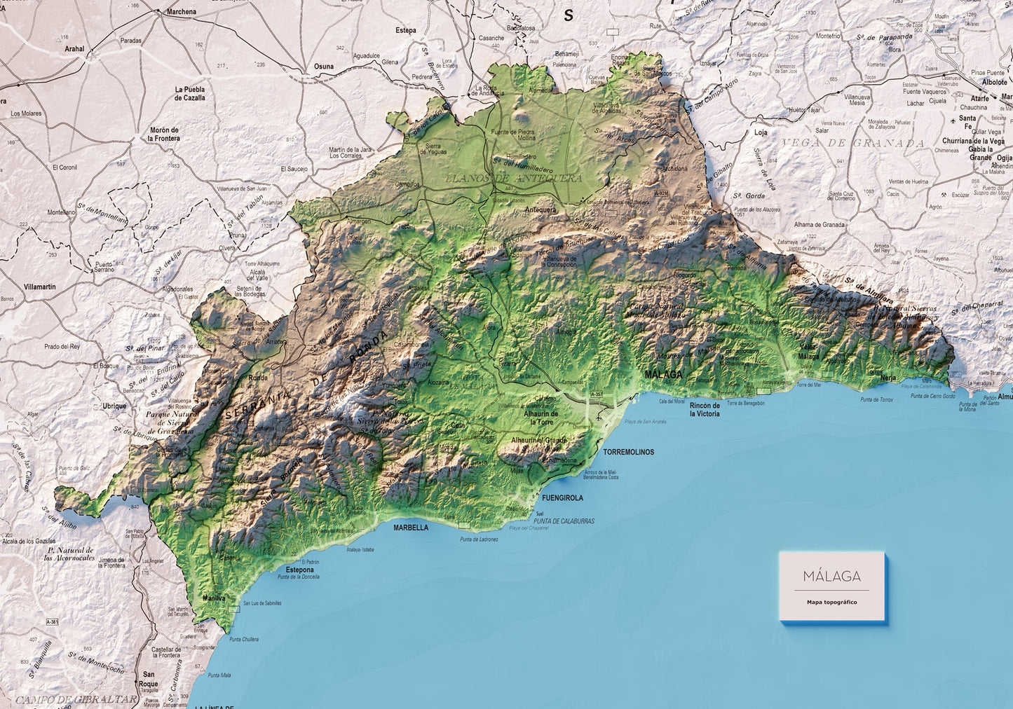 MÁLAGA. Mapa topográfico.
