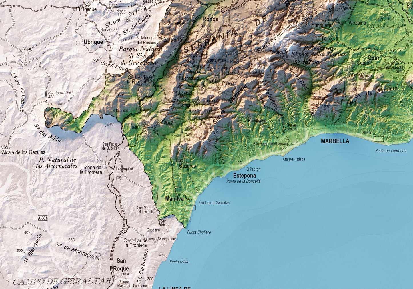 MÁLAGA. Mapa topográfico.