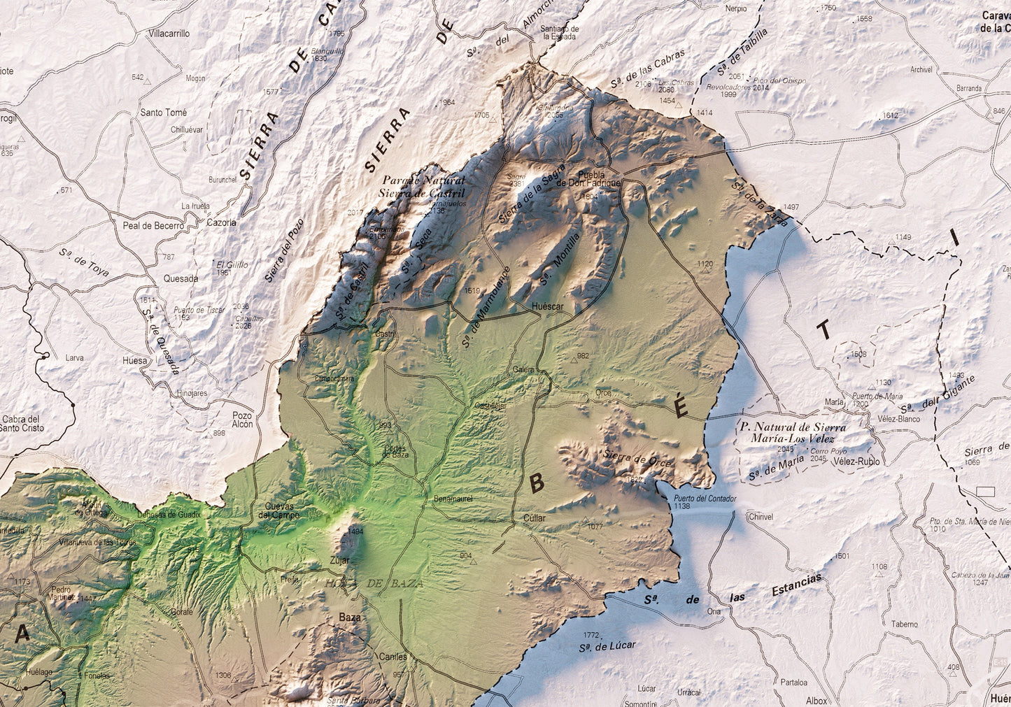 GRANADA. Mapa topográfico.