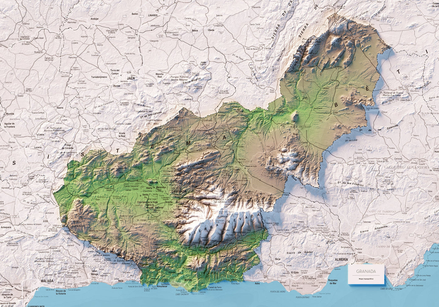 GRANADA. Mapa topográfico.