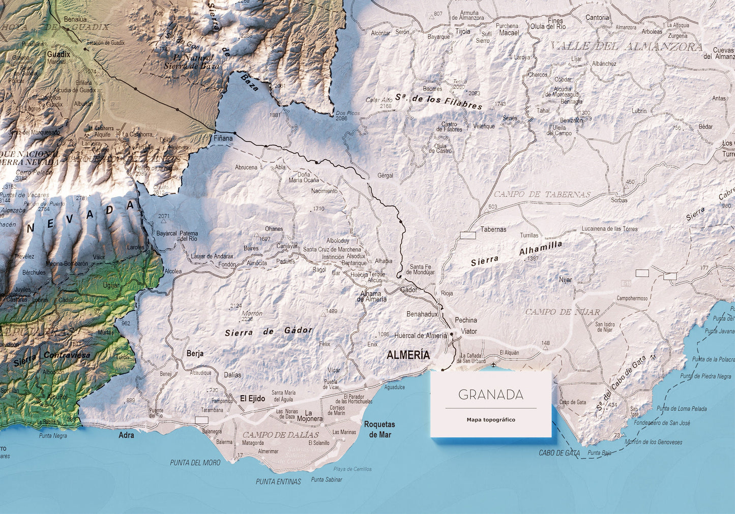 GRANADA. Mapa topográfico.