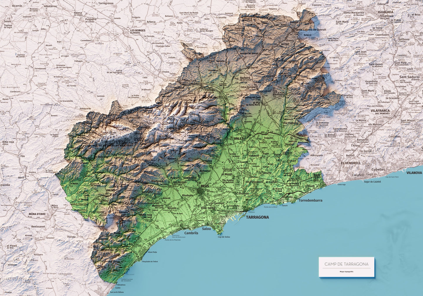 CAMP DE TARRAGONA. Mapa topográfico.