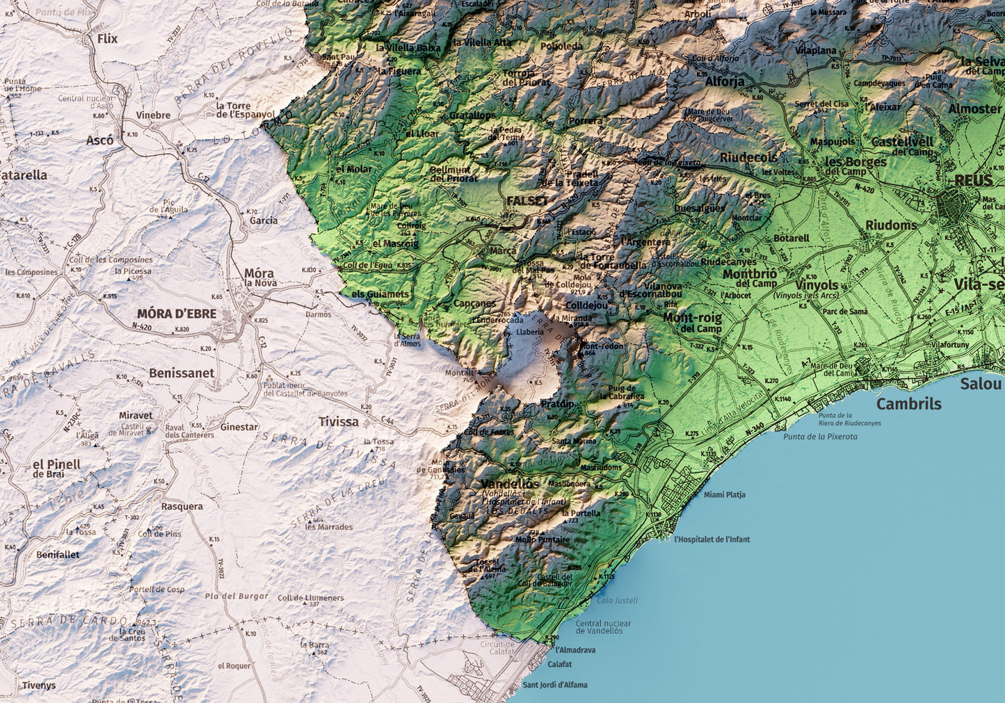 CAMP DE TARRAGONA. Mapa topográfico.
