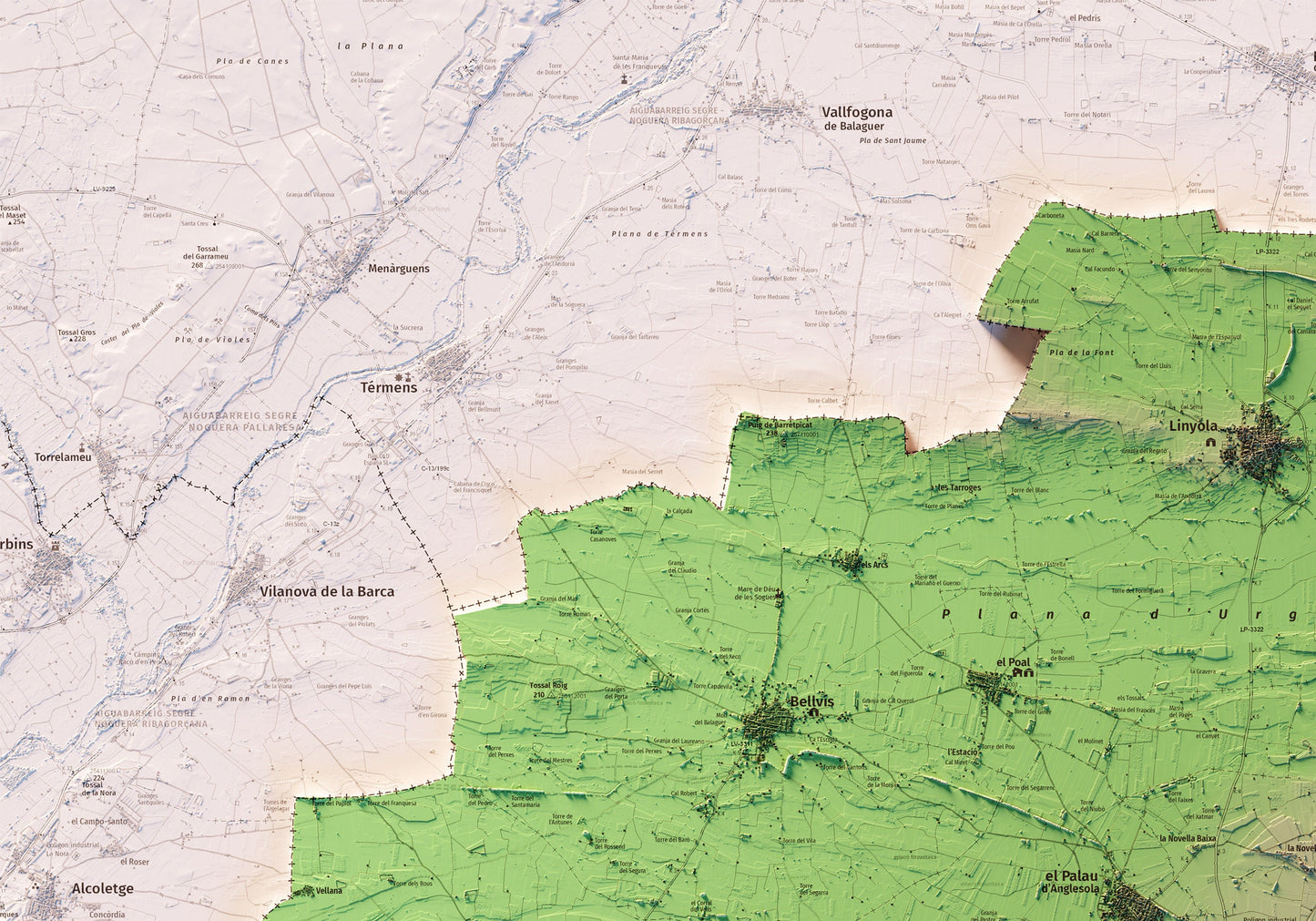 PLA D'URGELL. Mapa topográfico.