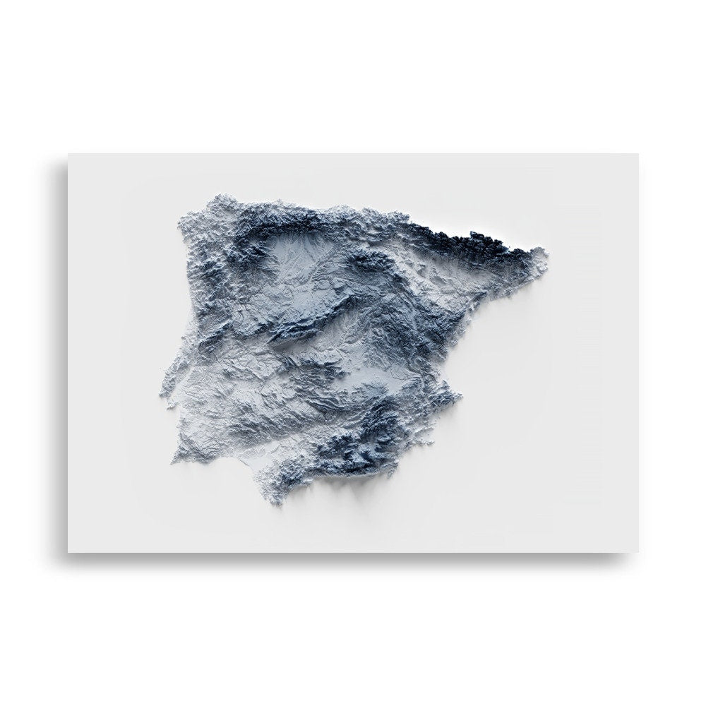 IBERIA. Mapa de relieve. Mapa artístico en un color.