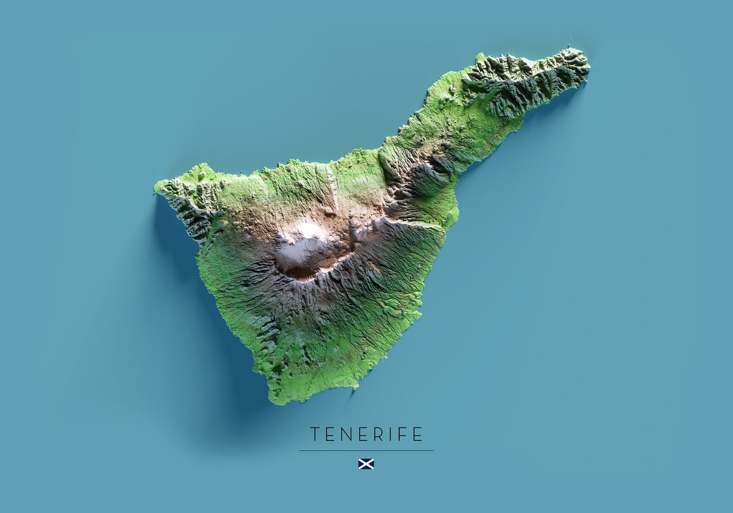 TENERIFE. Mapa de relleu. Versió amb el mar blau.