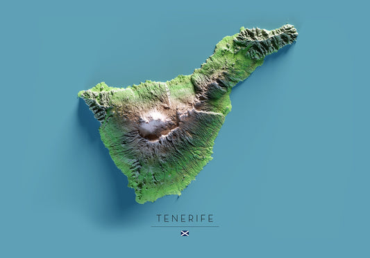 TENERIFE. Mapa de relleu. Versió amb el mar blau.