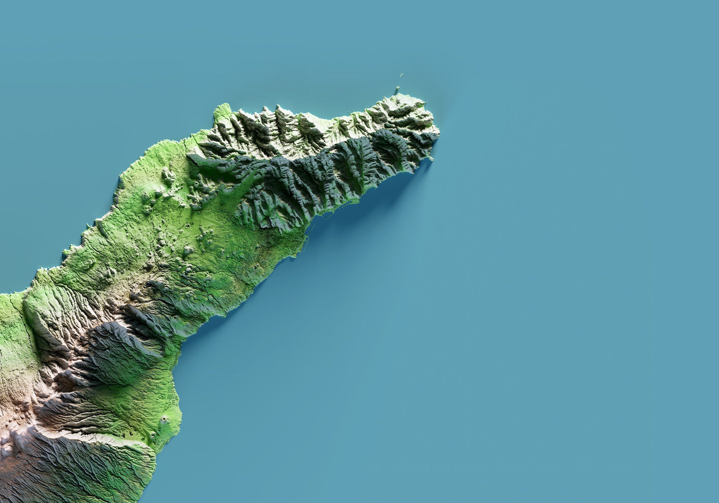 TENERIFE. Mapa de relleu. Versió amb el mar blau.