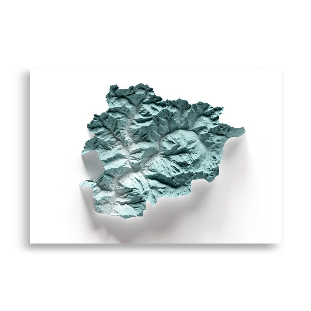 ANDORRA. Mapa de relieve artístico.