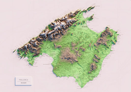 MALLORCA. Mapa topográfico. Versió amb el mar blanc.