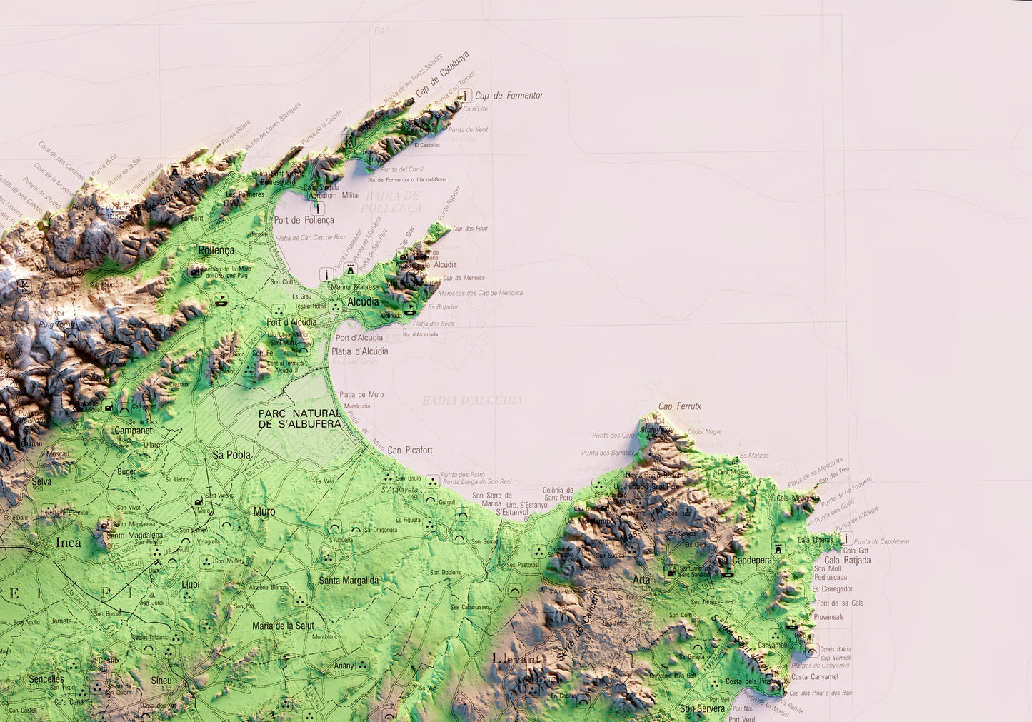 MALLORCA. Mapa topográfico. Versió amb el mar blanc.