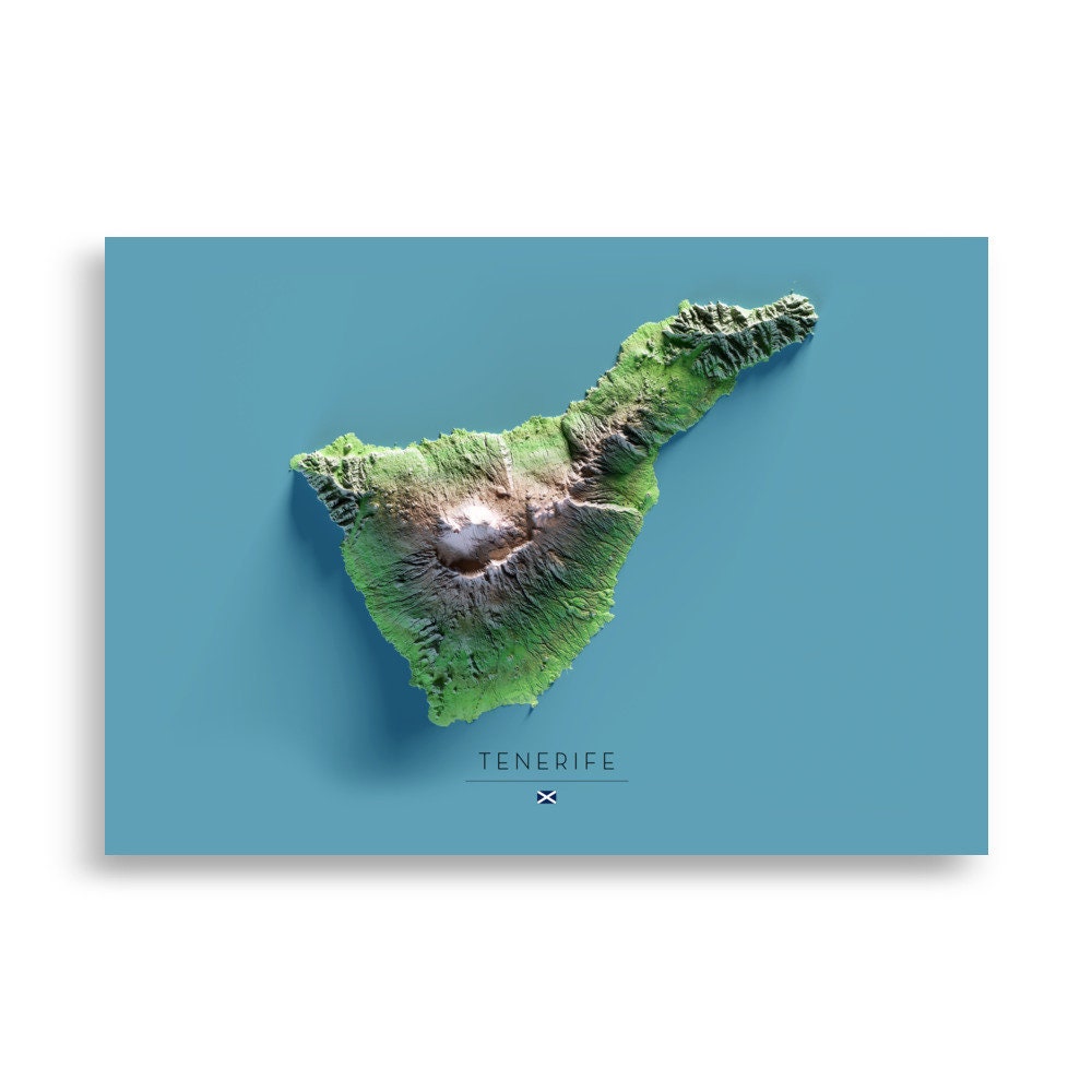 TENERIFE. Mapa de relleu. Versió amb el mar blau.
