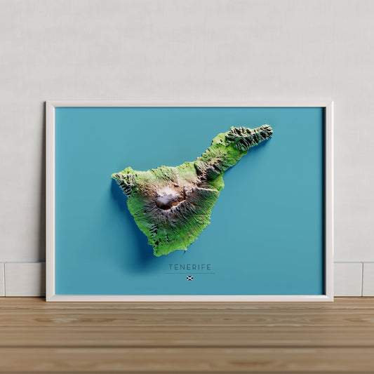 TENERIFE. Mapa de relleu. Versió amb el mar blau.