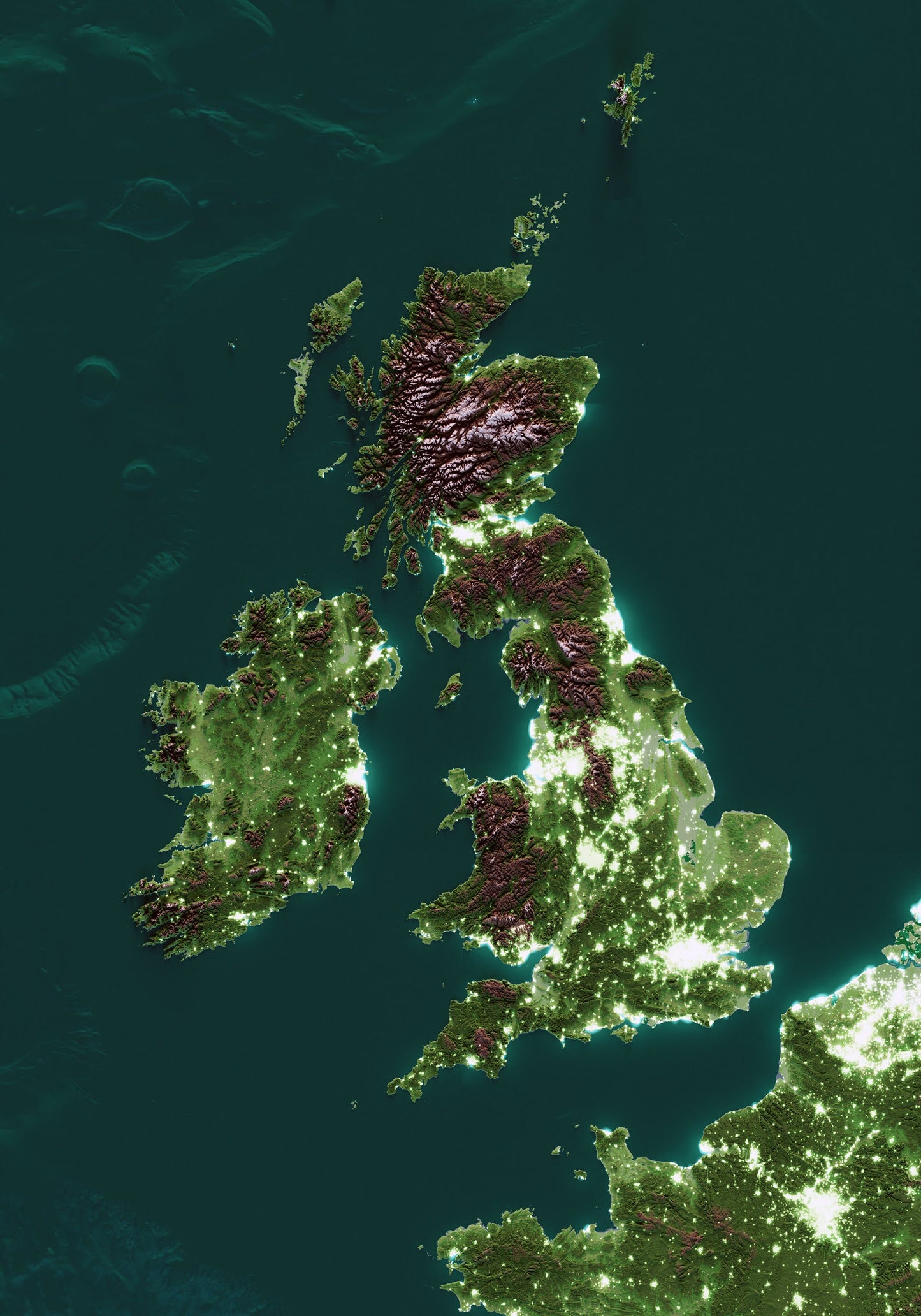 ILLES BRITÀNIQUES. Mapa nocturn.