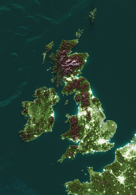 ILLES BRITÀNIQUES. Mapa nocturn.