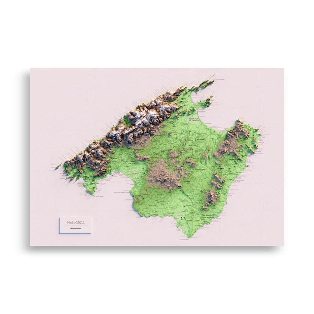 MALLORCA. Mapa topográfico. Versió amb el mar blanc.