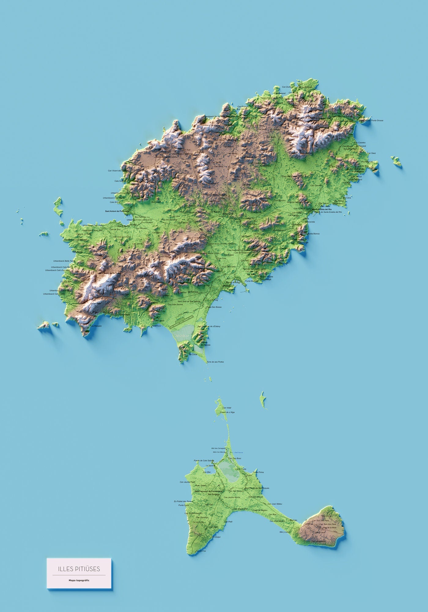 ILLES PITIÜSES (EÏVISSA I FORMENTERA). Mapa topográfico.