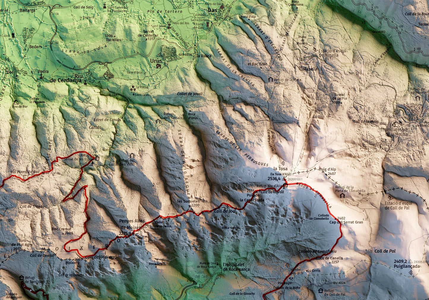 CAVALLS DEL VENT. Mapa topográfico del recorregut.