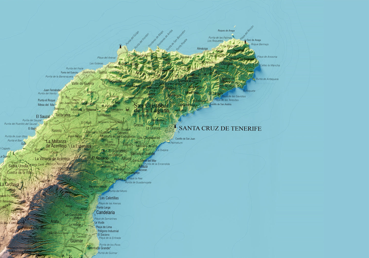 TENERIFE. Mapa topográfico.
