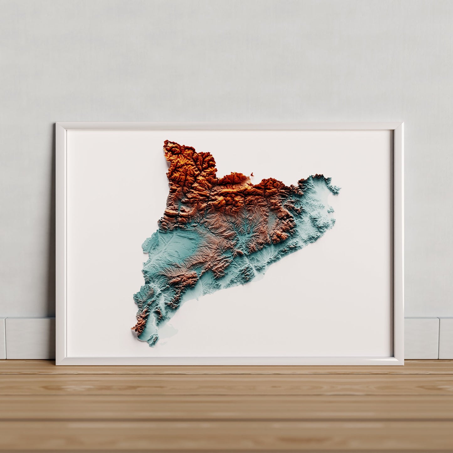 CATALUNYA. Mapa de relleu artístic blau i taronja.
