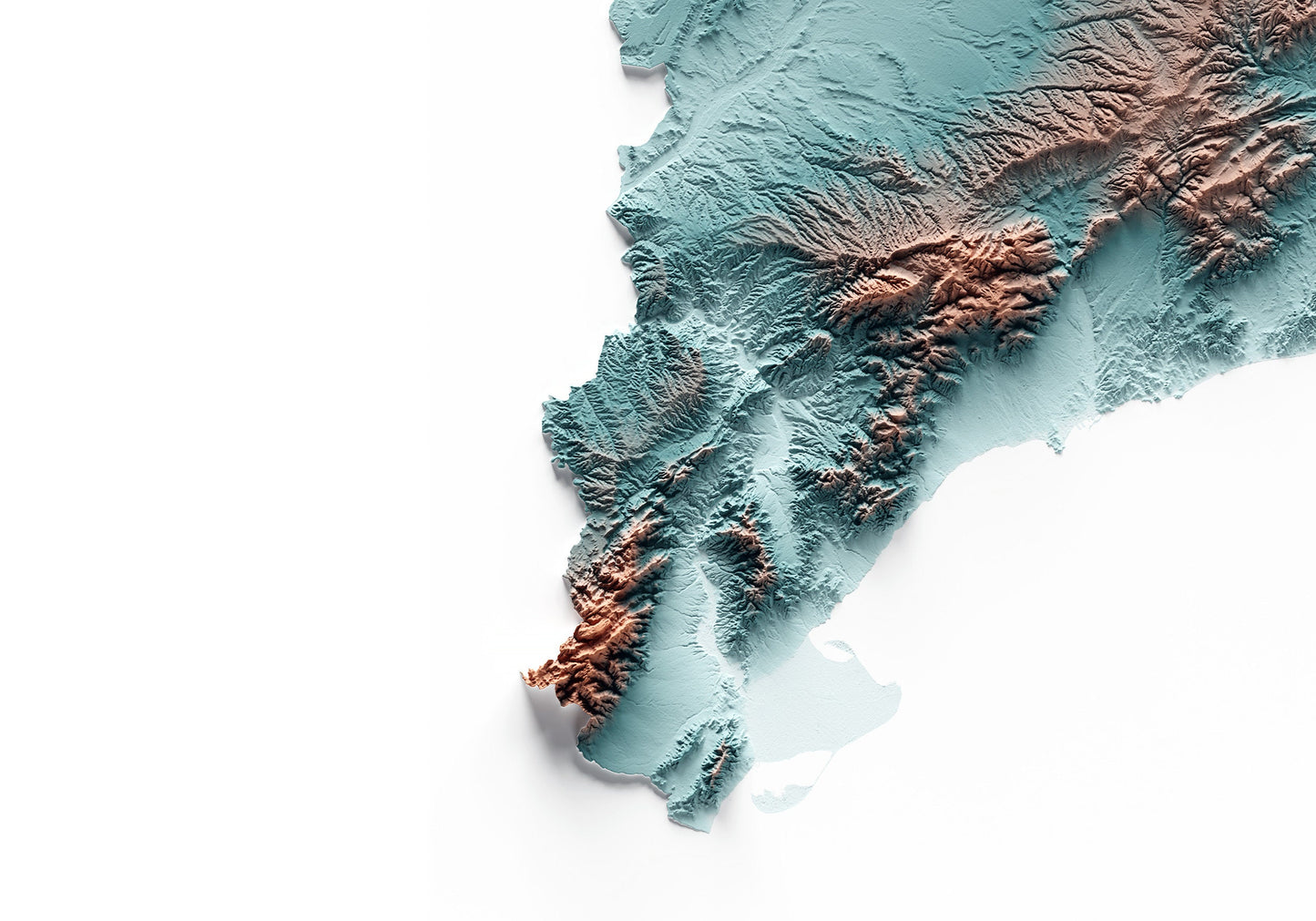 CATALUNYA. Mapa de relleu artístic blau i taronja.