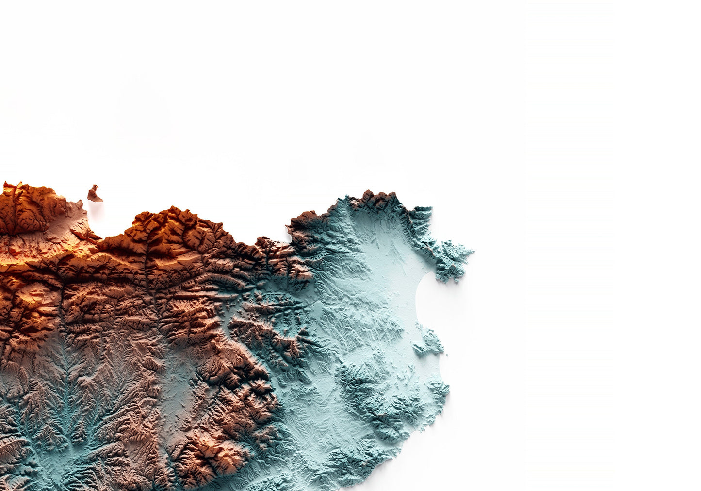 CATALUNYA. Mapa de relleu artístic blau i taronja.