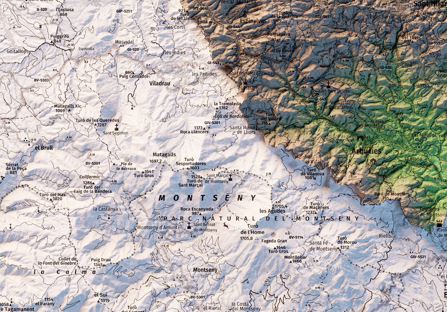 LES GUILLERIES. Mapa topográfico.