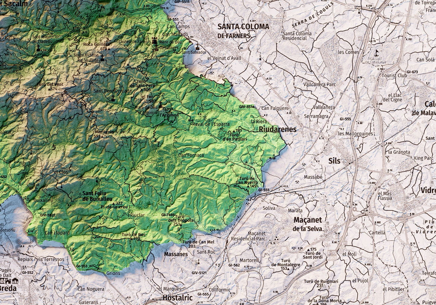 LES GUILLERIES. Mapa topográfico.
