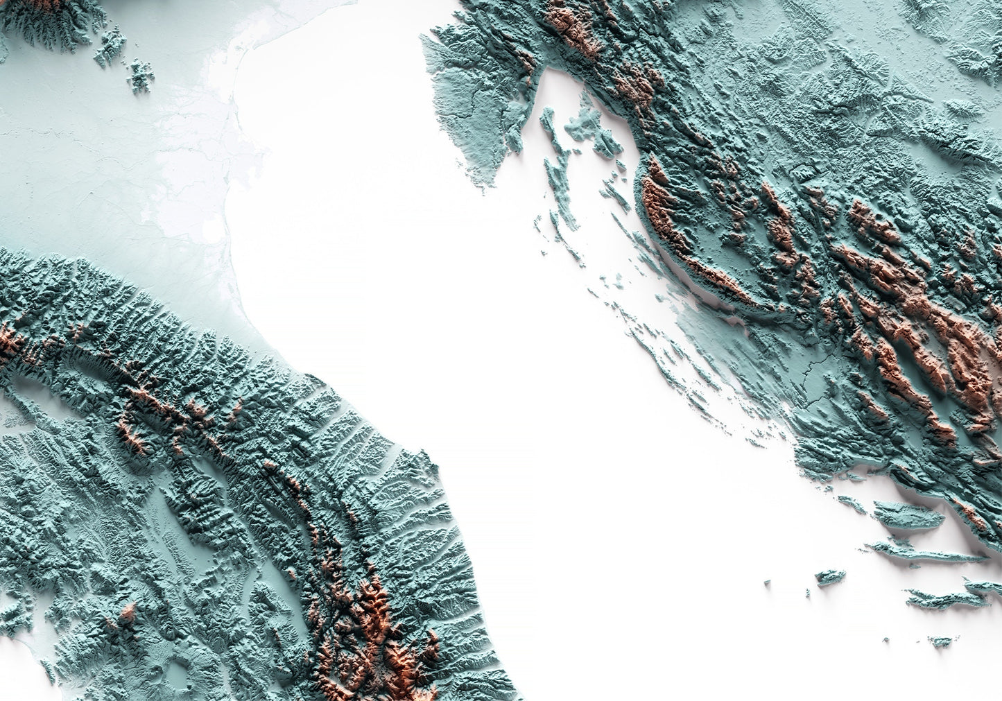 ALPS. Mapa de relleu artístic blau i taronja.