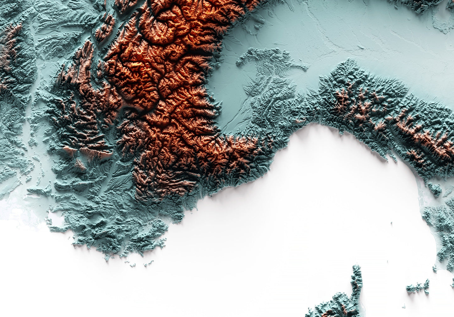 ALPS. Mapa de relleu artístic blau i taronja.