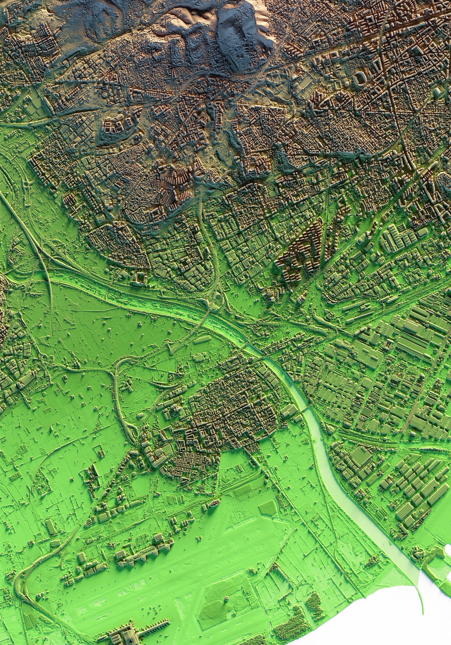 BARCELONA. Mapa de relleu artístic amb els colors clàssics de Trobart.