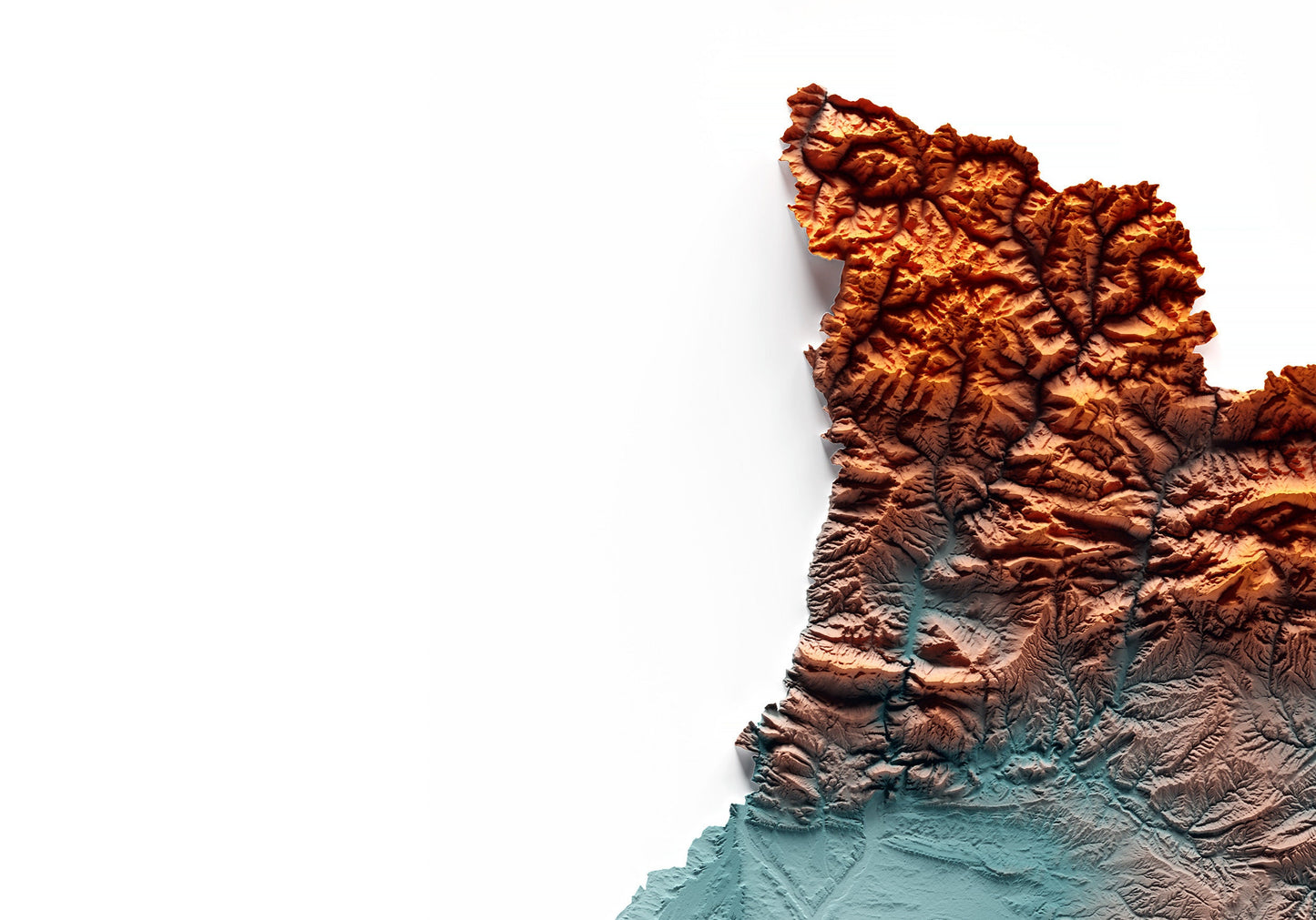 CATALUNYA. Mapa de relleu artístic blau i taronja.