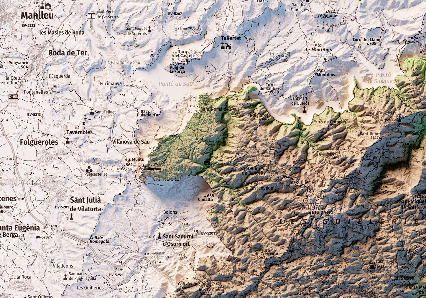 LES GUILLERIES. Mapa topográfico.