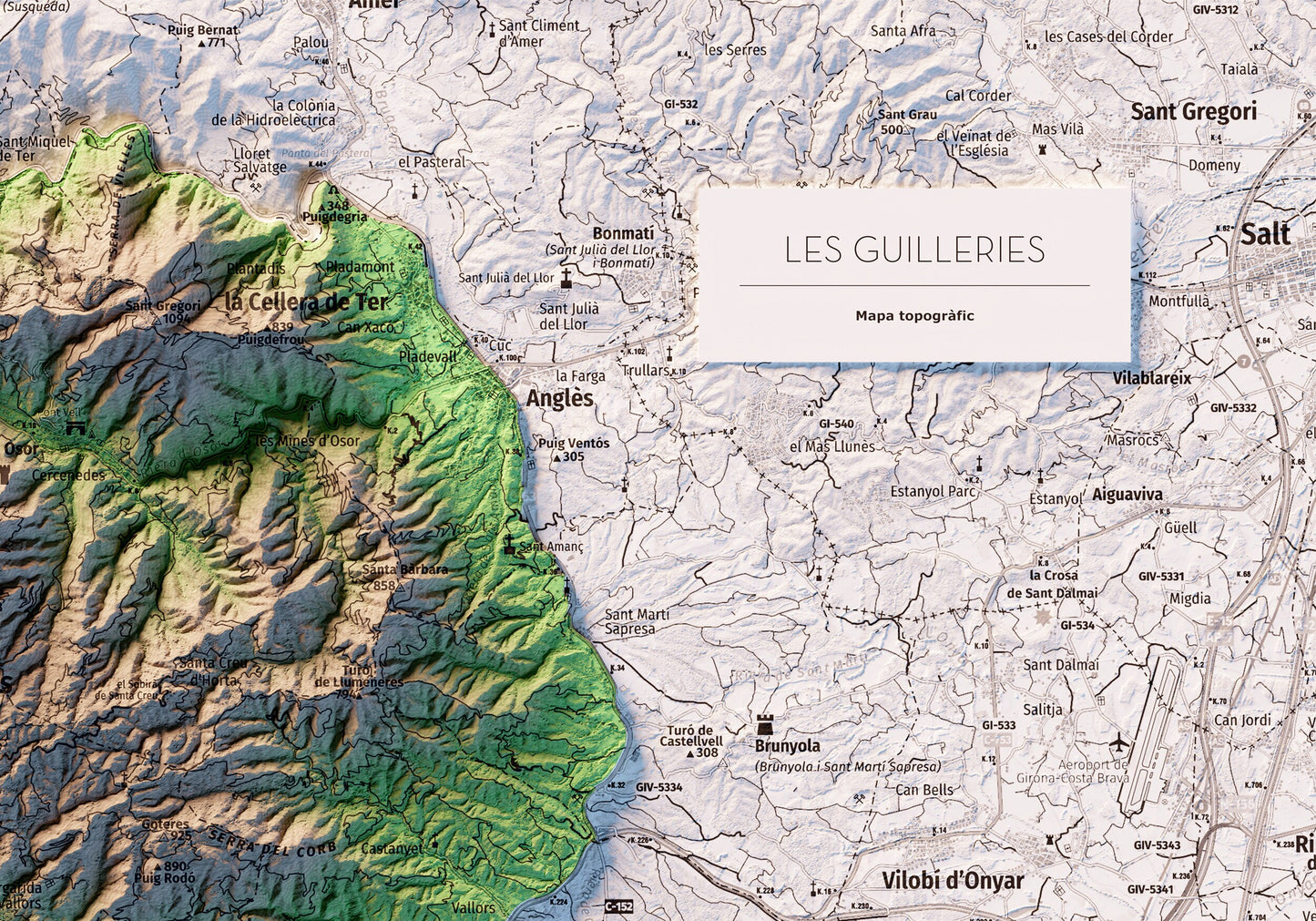 LES GUILLERIES. Mapa topográfico.
