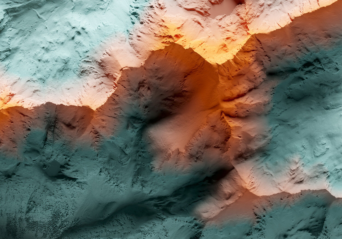 ORDINO ARCALÍS. Mapa de relleu artístic blau i taronja.