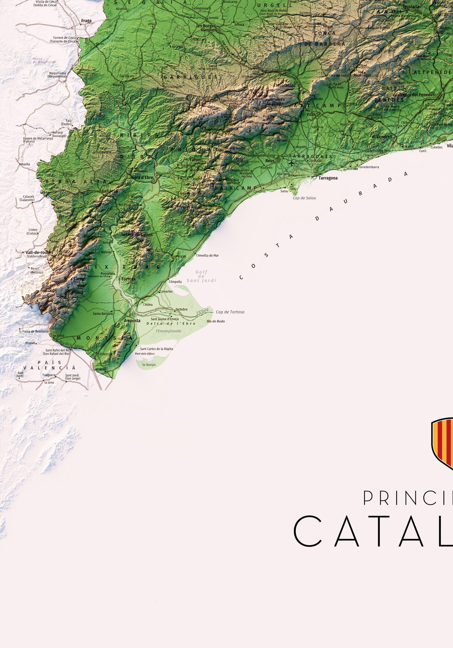 PRINCIPAT DE CATALUNYA I CATALUNYA NORD. Mapa topográfico. Versió vertical.