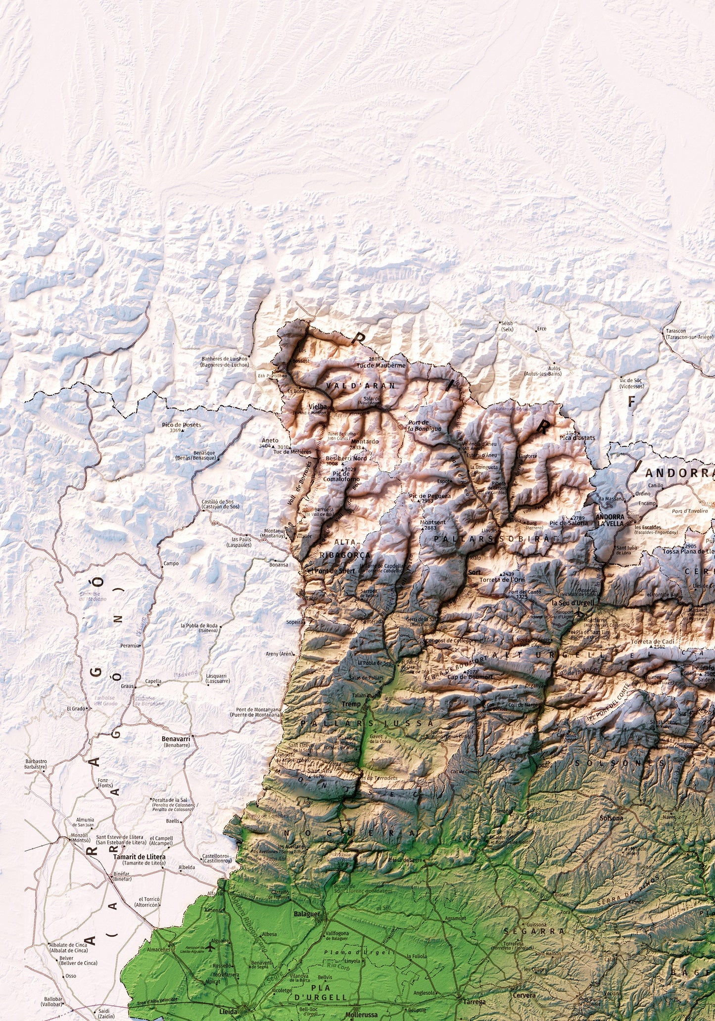 PRINCIPAT DE CATALUNYA I CATALUNYA NORD. Mapa topográfico. Versió vertical.