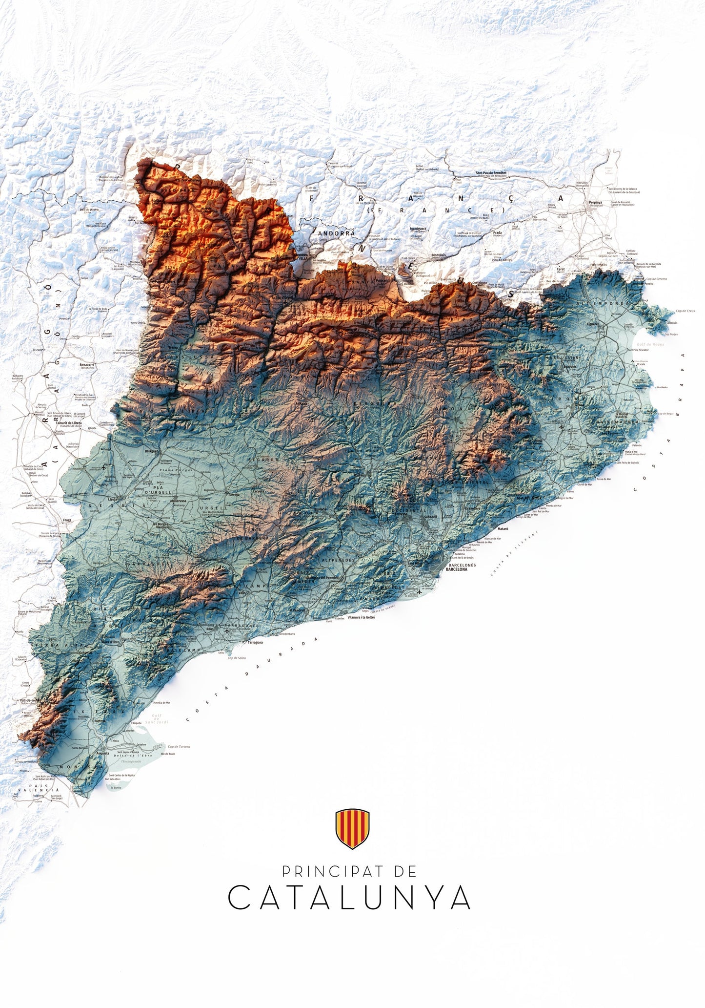 PRINCIPAT DE CATALUNYA. Mapa topográficos complementaris blau i taronja.