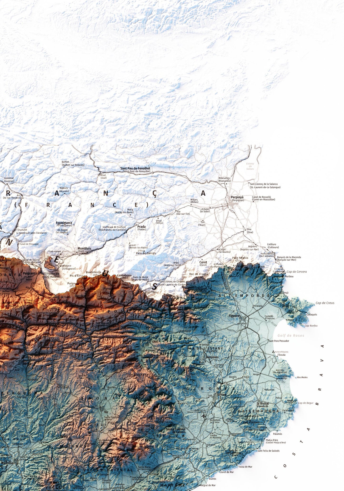 PRINCIPAT DE CATALUNYA. Mapa topográficos complementaris blau i taronja.