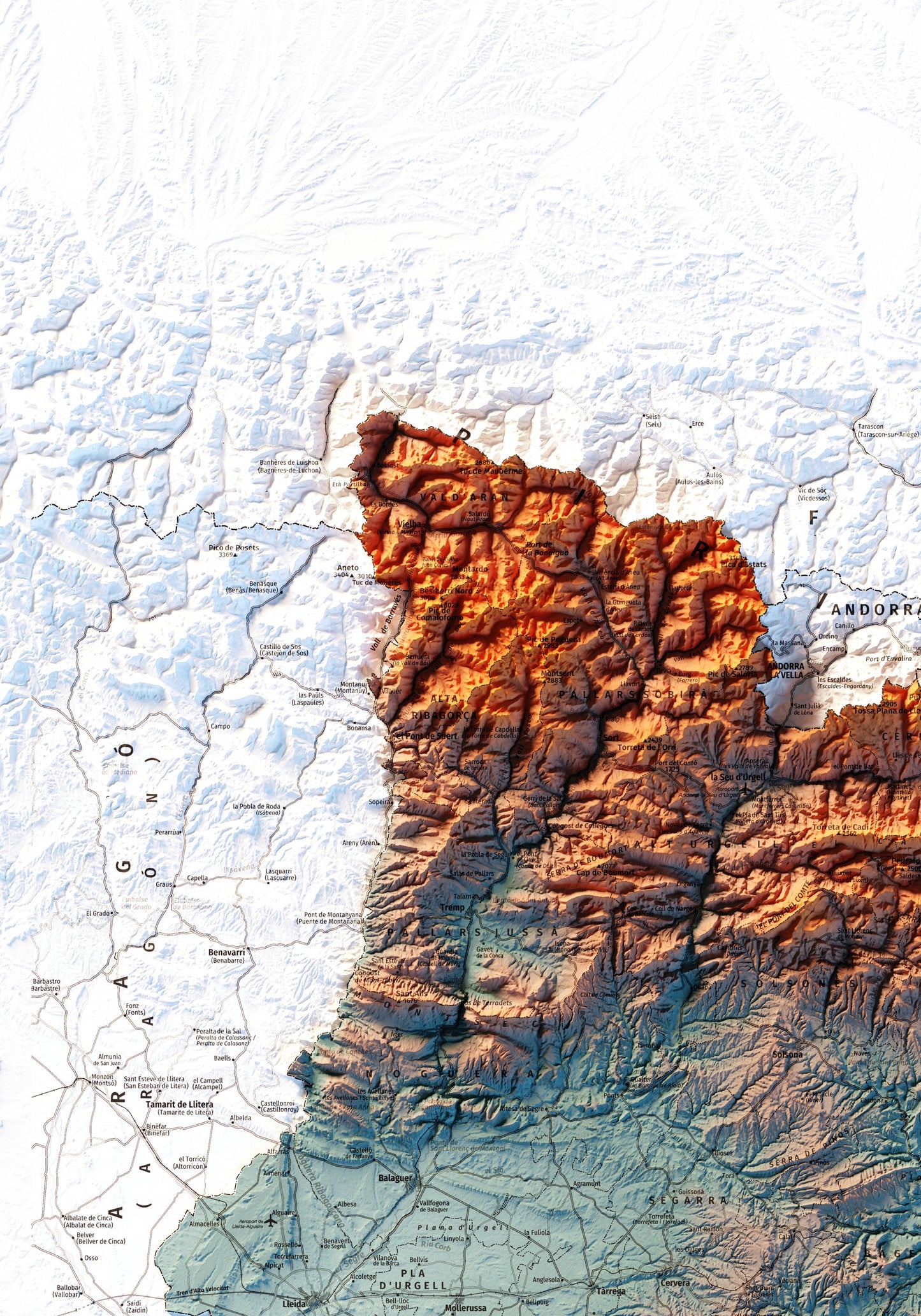 PRINCIPAT DE CATALUNYA. Mapa topográficos complementaris blau i taronja.