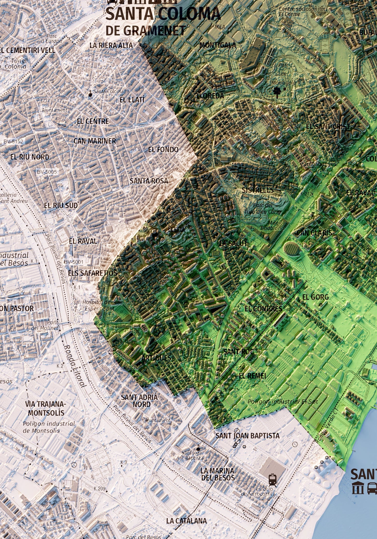 BADALONA. Mapa topográfico.