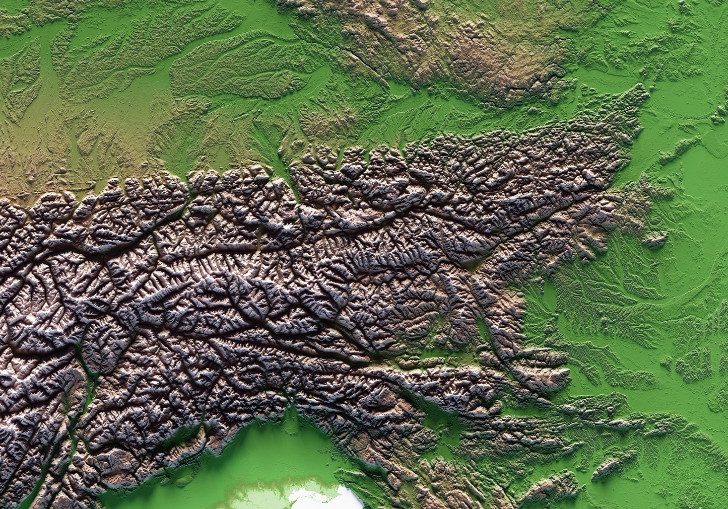 ALPES. Mapa de relieve clásico.