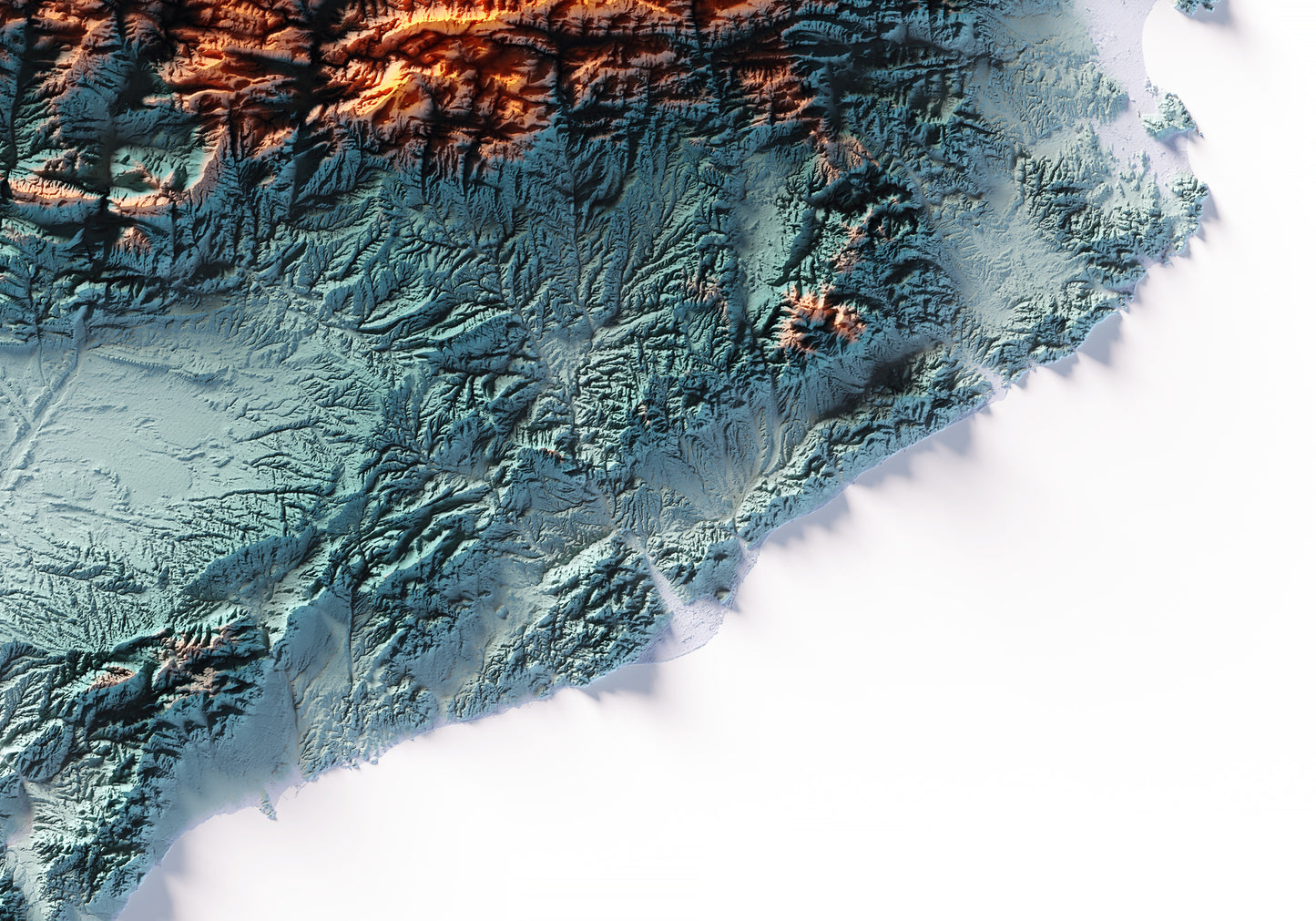 PIRINEOS. Mapa de relieve con contraste.