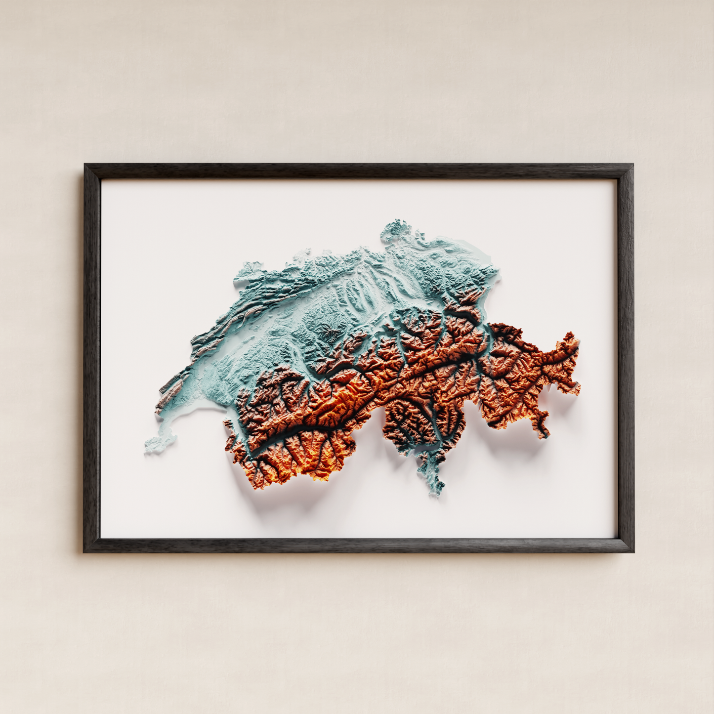 SUIZA. Mapa de relieve con contraste.