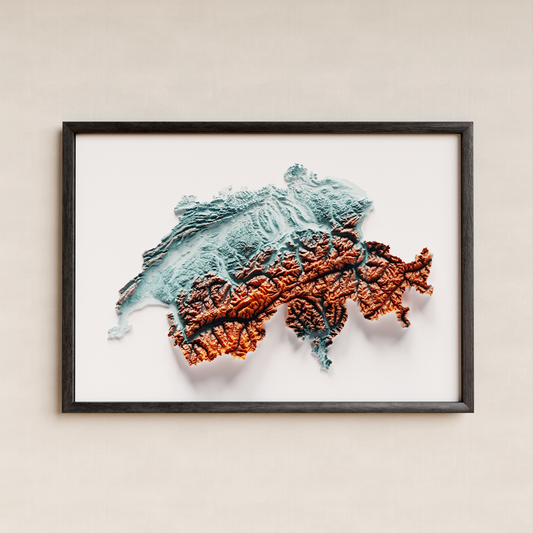 SUIZA. Mapa de relieve con contraste.