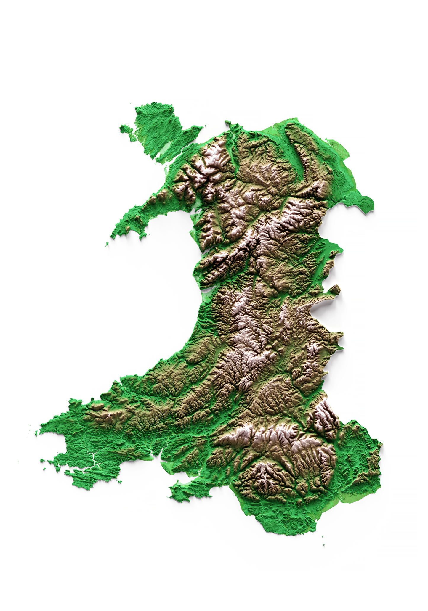 GALES - CYMRU. Classic Relief Map Print.