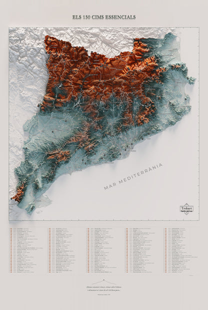 Mapa de las 150 cimas esenciales, contrastado, 61 × 91 cm. Vista completa de la lámina, con la composición exacta de este tamaño.