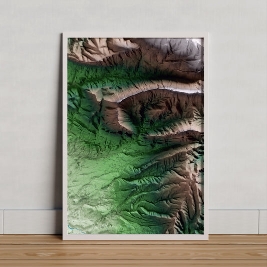 Mapa artístico del relieve de Abella de la Conca, al Pallars Jussà, con 15 km de entorno y base topográfica ICGC. Presentación enmarcada.