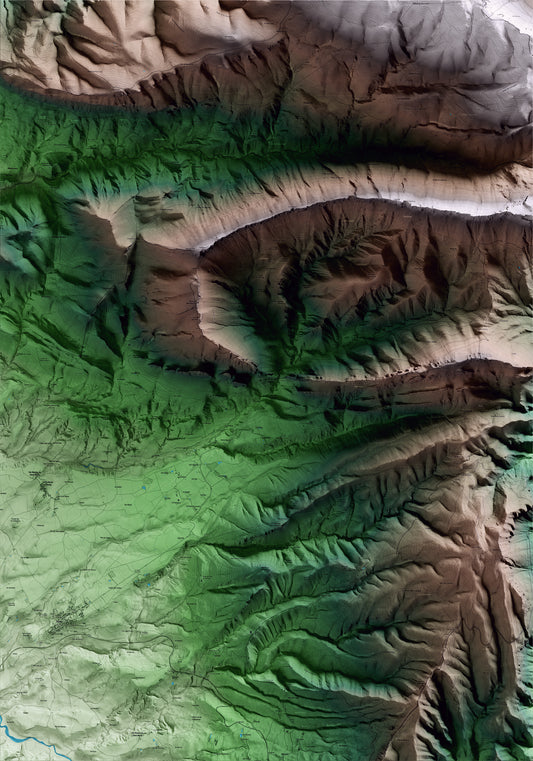 Mapa artístico del relieve de Abella de la Conca, al Pallars Jussà, con 15 km de entorno y base topográfica ICGC